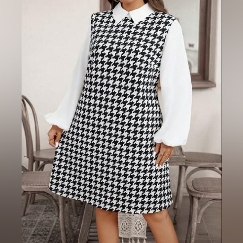 SHEIN Black and White A-Line Bishop Sleeve Dress
